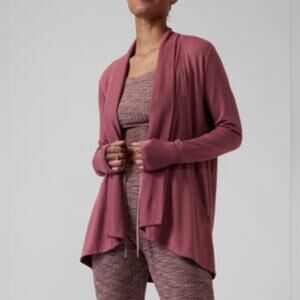 ATHLETA Pranayama Wrap Cardigan Sweater Pockets In Pink Loungewear Size Small